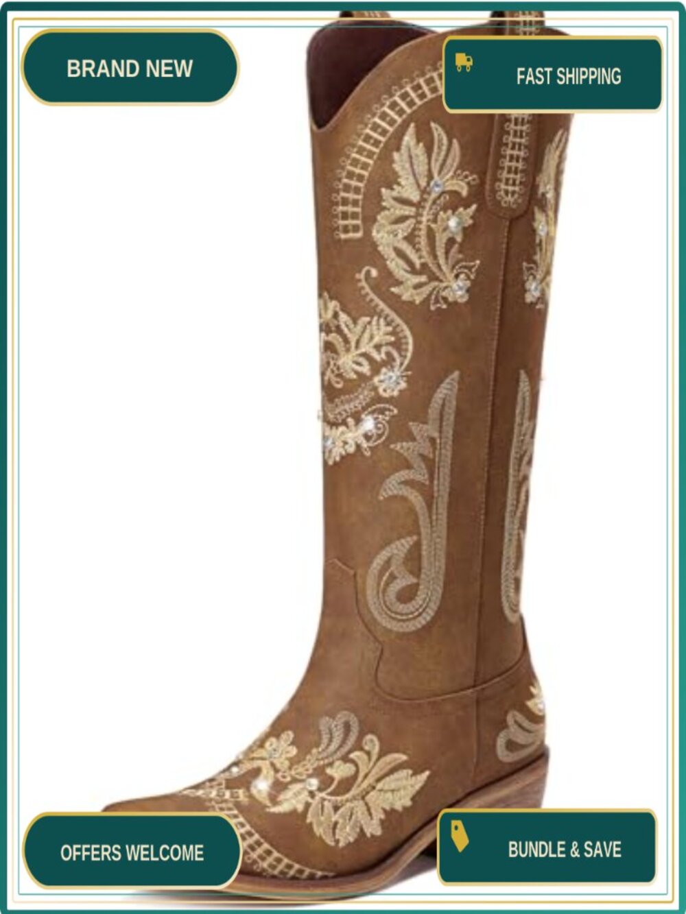 Sparkly Rhinestone Cowboy Boots for Women – Western Cowgirl Knee High Boots